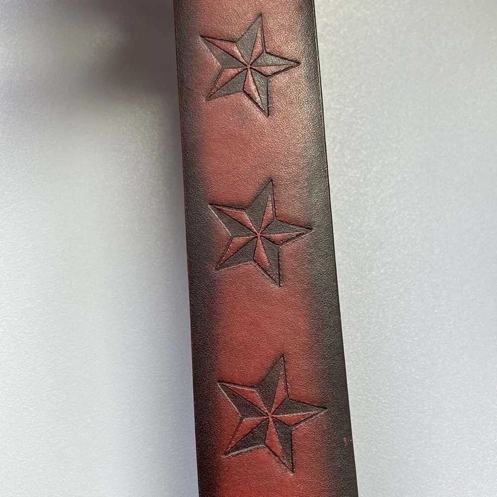 HOT TOPIC GENUINE LEATHER BELT Men’s 34 Brown Tulled Stars Western Cowboy